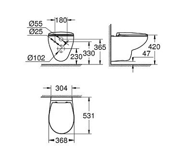 Унитаз подвесной GROHE Bau Ceramic 39351000 с микролифтом