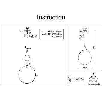 Светильник подвесной Maytoni Dewdrop P225-PL-400-N 8Вт E27