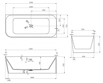Ванна каменная Abber Stein AS9621-1.7 R 170х75см пристенная