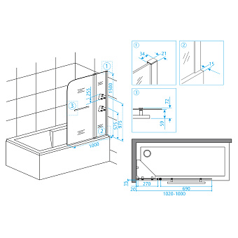 Стеклянная шторка на ванну RGW Screens 03110810-11 SC-08 150х100см