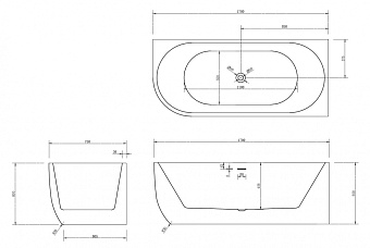 Ванна акриловая Abber AB9315 R 170х75см пристенная