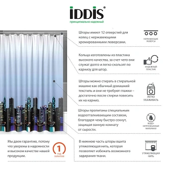 Шторка для ванной IDDIS Basic 210P24Ri11 240х240см разноцветный