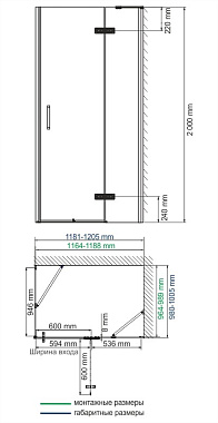 Угловое ограждение WASSERKRAFT Aller 10H10RBLACK 200х120см стекло прозрачное