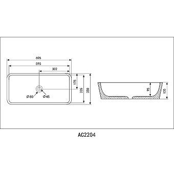 Раковина накладная Abber RECHTECK AC2204 60,5х35см
