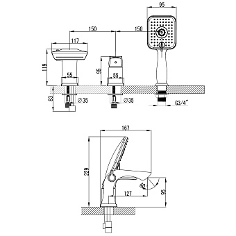 Смеситель для ванны LEMARK Unit LM4545C хром