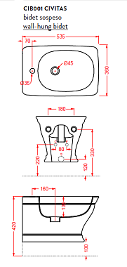 Биде подвесное ArtCeram Civitas CIB001 03 00