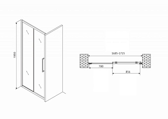 Душевая дверь Abber Schwarzer Diamant AG30170MH 195х170см стекло матовое