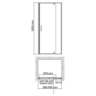 Душевая дверь WASSERKRAFT Elbe 74P04 200х90см стекло прозрачное