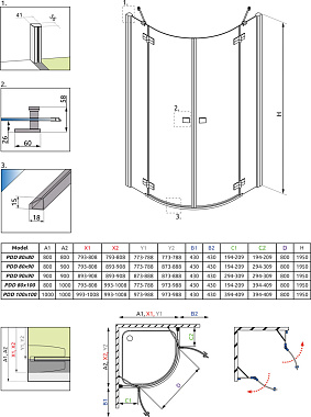 Угловое ограждение RADAWAY Almatea PDD 90 195х90см стекло графитовое