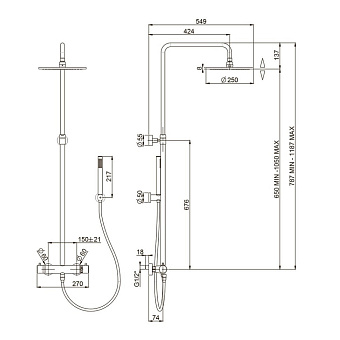 Душевая система Paini Cox 78PJ689TH золото
