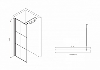 Перегородка для душа Abber Immer Offen AG62120B8 200х120см стекло прозрачное