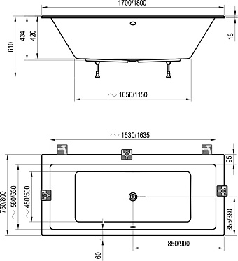 Ванна акриловая RAVAK FORMY 1 C881300000 180х80см встраиваемая