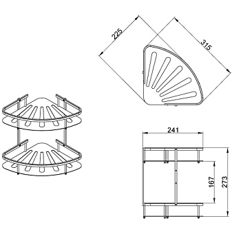 Полка в ванную угловая Azario AZ-836-2 2-ярусная 22,5х31,5см хром