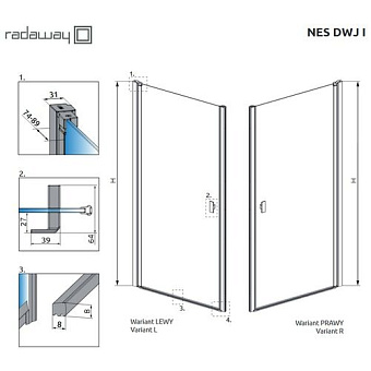 Душевая дверь RADAWAY Nes 10026080-54-01L 200х80см стекло прозрачное
