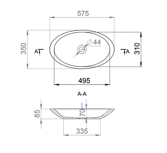 Раковина накладная SALINI CALLISTA 1101102GRH S-Sense глянцевая 57,5х35см
