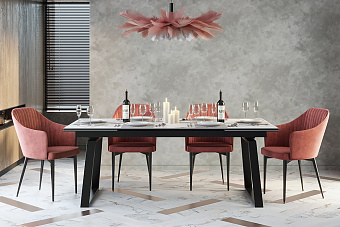 Кухонный стол раскладной AERO 100х200х76см закаленное стекло/керамика/сталь Gold