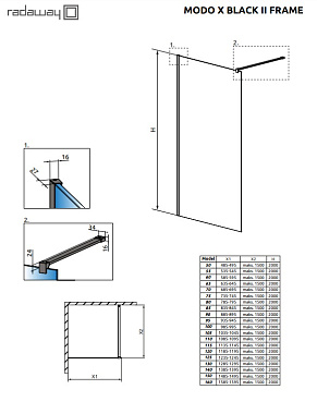 Душ кабина MODO X BLACK II 140*200см 389344-54-56 черный/frame RADAWAY