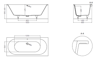 Ванна каменная SALINI ORNELLA 103411GRH 180х80см встраиваемая
