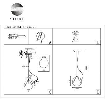 Люстра подвесная ST Luce ACERRA SL1181.353.01 40Вт 1 лампочек E27