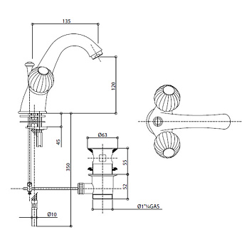 Смеситель для раковины Bongio Rivoli 05521OR00 золотой