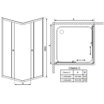 Угловое ограждение RADAWAY Classic 30050-01-01 185х90см стекло прозрачное
