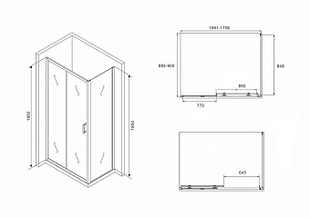 Угловое ограждение Abber Schwarzer Diamant AG30170B-S90B 195х90см стекло прозрачное