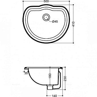 Раковина встраиваемая сверху Kerasan Retro 103101bi*0 50х41см
