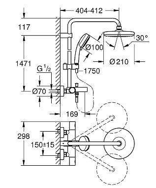 Душевая система GROHE Tempesta Cosmopolitan 210 26223001 хром