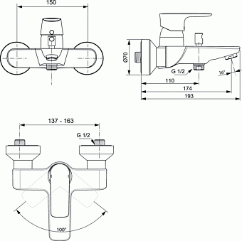 Смеситель для ванны IDEAL STANDARD CONNECT AIR A7033AA chrome