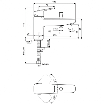 Смеситель для ванны IDEAL STANDARD CERAPLAN BD257AA chrome