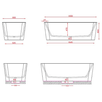 Ванна каменная ArtCeram SQUARE ACW004 42 180х80см отдельностоящая