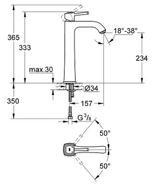 Смеситель для раковины GROHE Grandera 23313IG0 золото/хром