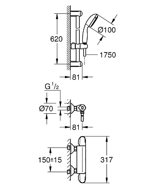 Душевая система GROHE Grohtherm 1000 34151004 хром