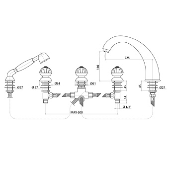 Смеситель для ванны Bongio Radiant 02531OR0D золотой