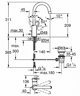 Смеситель для раковины GROHE BauLoop 23763000 хром