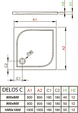 Душевой поддон RADAWAY Delos SDC1010-01 90х90см