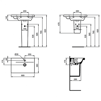 Раковина подвесная IDEAL STANDARD CONNECT SPACE E136501 60х38см