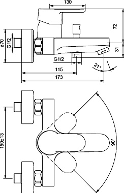 Смеситель для ванны IDEAL STANDARD VITO B0412AA хром