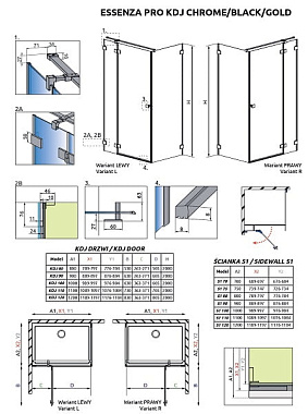 Душевая дверь RADAWAY Essenza 10097090-09-01L 200х90см стекло прозрачное