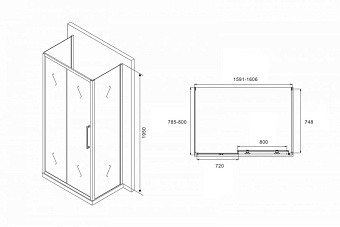 Угловое ограждение Abber Schwarzer Diamant AG30160MH-S80M-S80M 195х80см стекло матовое