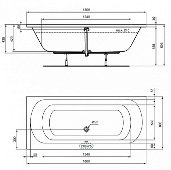 Ванна акриловая IDEAL STANDARD SIMPLICITY W004601 180х55см встраиваемая
