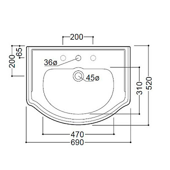 Раковина подвесная Kerasan Retro 104601*3 69х52см