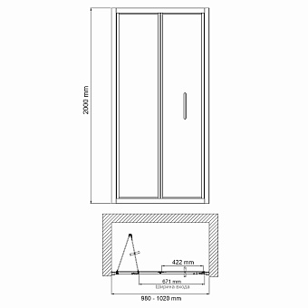 Душевая дверь WASSERKRAFT Weser 78F12 200х100см стекло прозрачное