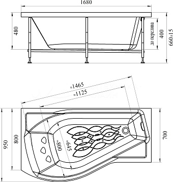 Ванна акриловая RADOMIR Vannesa Миранда 2-01-0-1-1-209 168х95см угловая