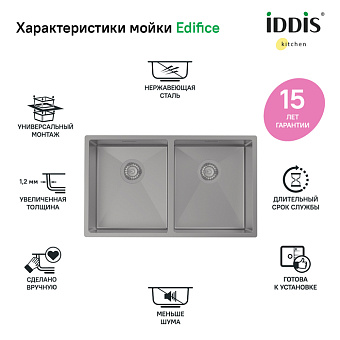 Мойка кухонная IDDIS Edifice EDI75G2i77 74,5х44см графитовый