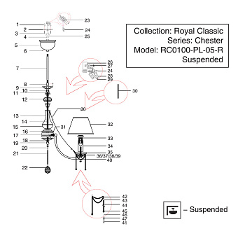 Люстра Maytoni Chester RC0100-PL-05-R 60Вт 5 лампочек E14