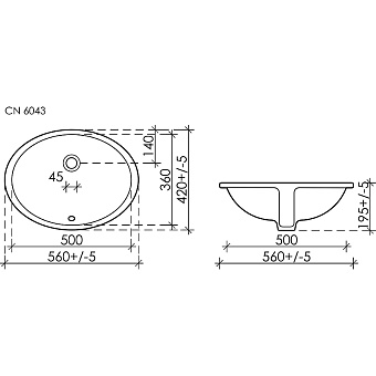 Раковина встраиваемая снизу Ceramica Nova ELEMENT CN6043 56х42см
