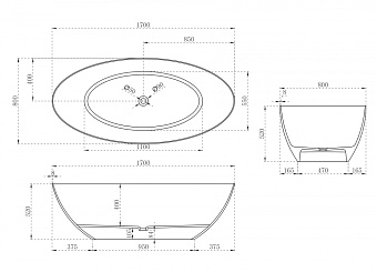 Ванна каменная Abber Stein AS9625-1.7 170х80см отдельностоящая