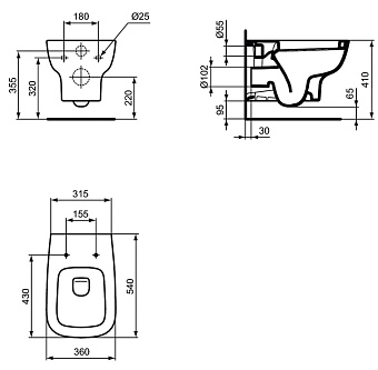 Унитаз подвесной IDEAL STANDARD ESEDRA T281401 ободковый без сиденья