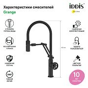 Смеситель для кухни IDDIS Grange GRABLFLi05 поворотный излив чёрный матовый